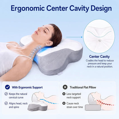 Pain Relief Cervical Neck Pillow for Sleeping, Ergonomic Pillow Cozy Sleeping, Odorless Memory Foam Pillow for Side Back Stomach Sleepers