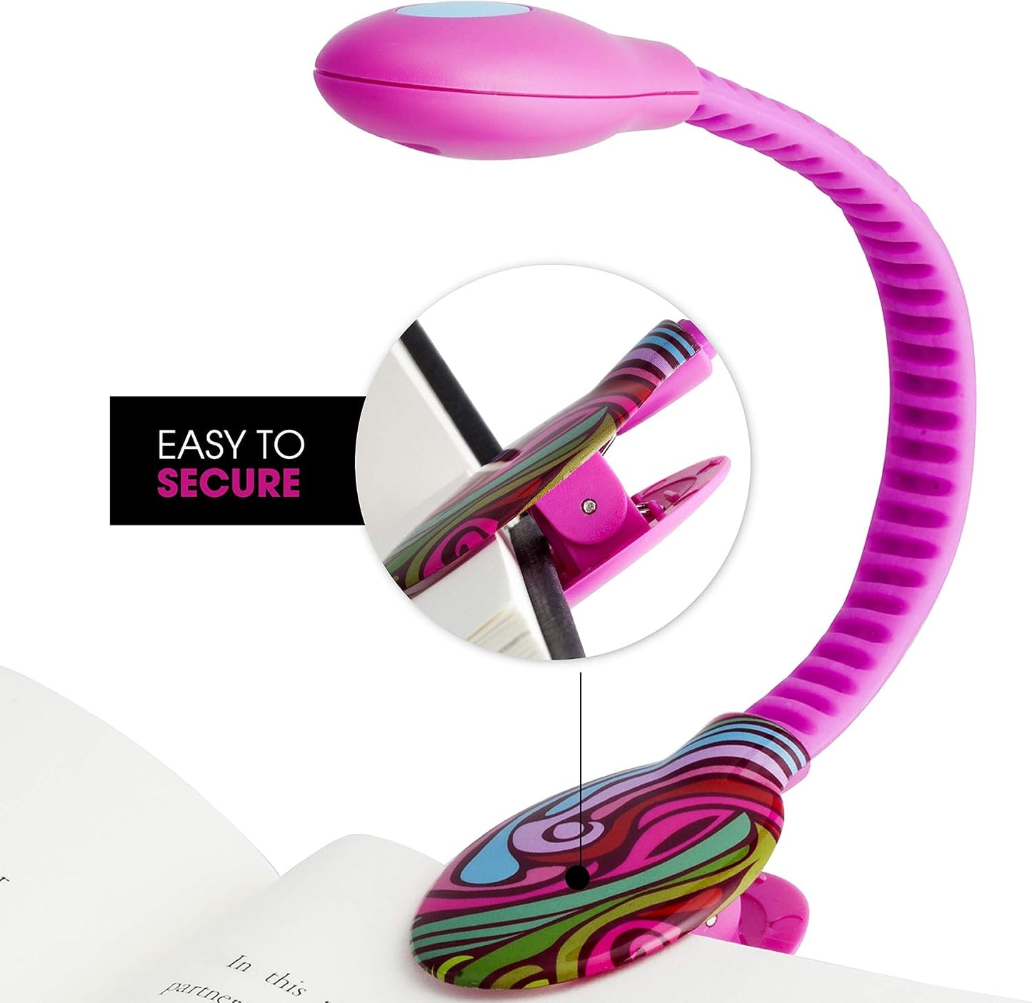 French Bull USB Rechargeable Clip On Book Light – Pink – LED Reading Light with Clip for Books, eBooks, Reduced Glare, Portable, Lightweight - Integrated USB Plug, Rechargeable Battery Included