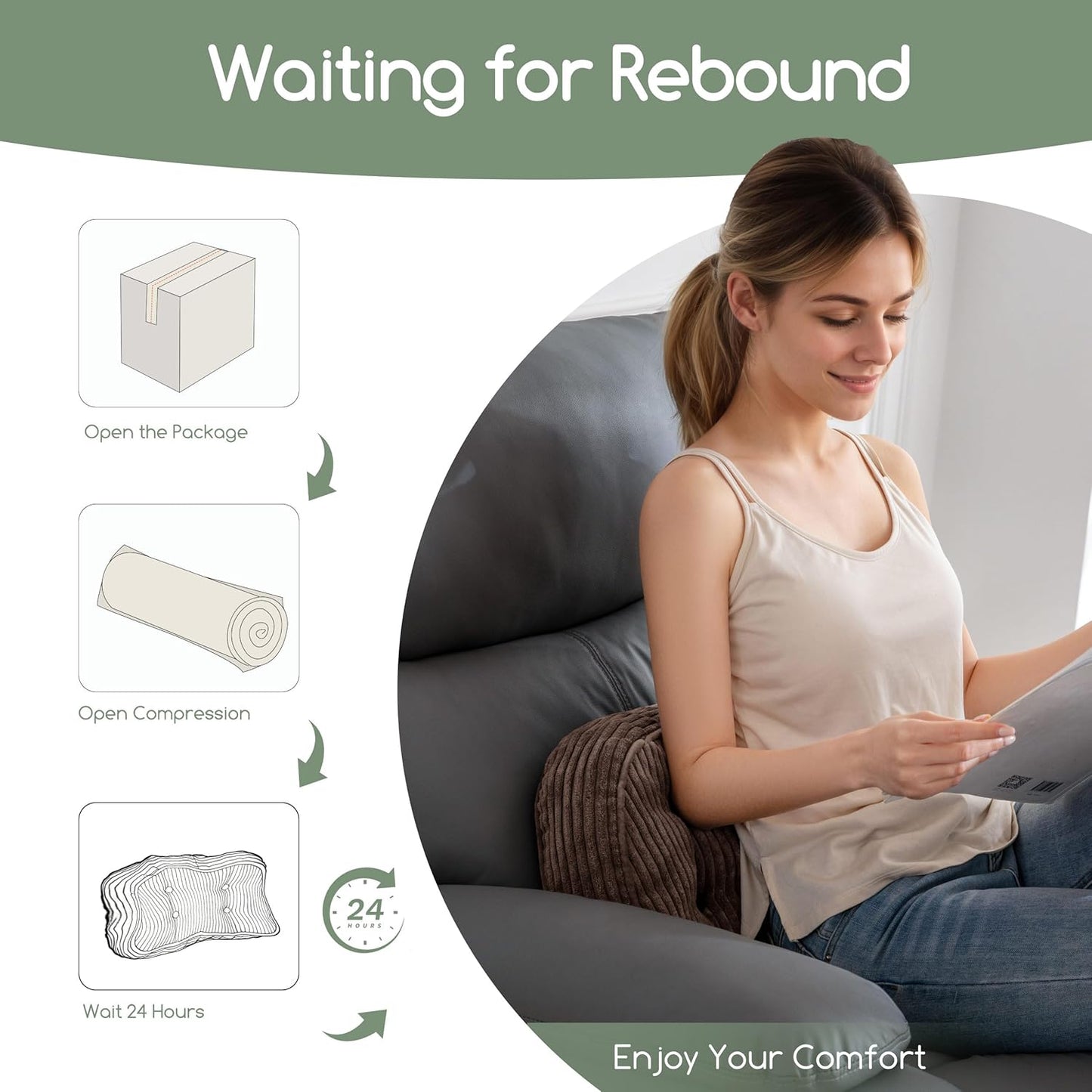 HIGOGOGO Lumbar Support Pillow for Recliner Chair/Accent Chair/Couch/Office Chair, Tufted Corduroy Back Support Cushion for Elderly, Recliner Cushions for Back Rest, Pain Relief, Reading, Dark Grey