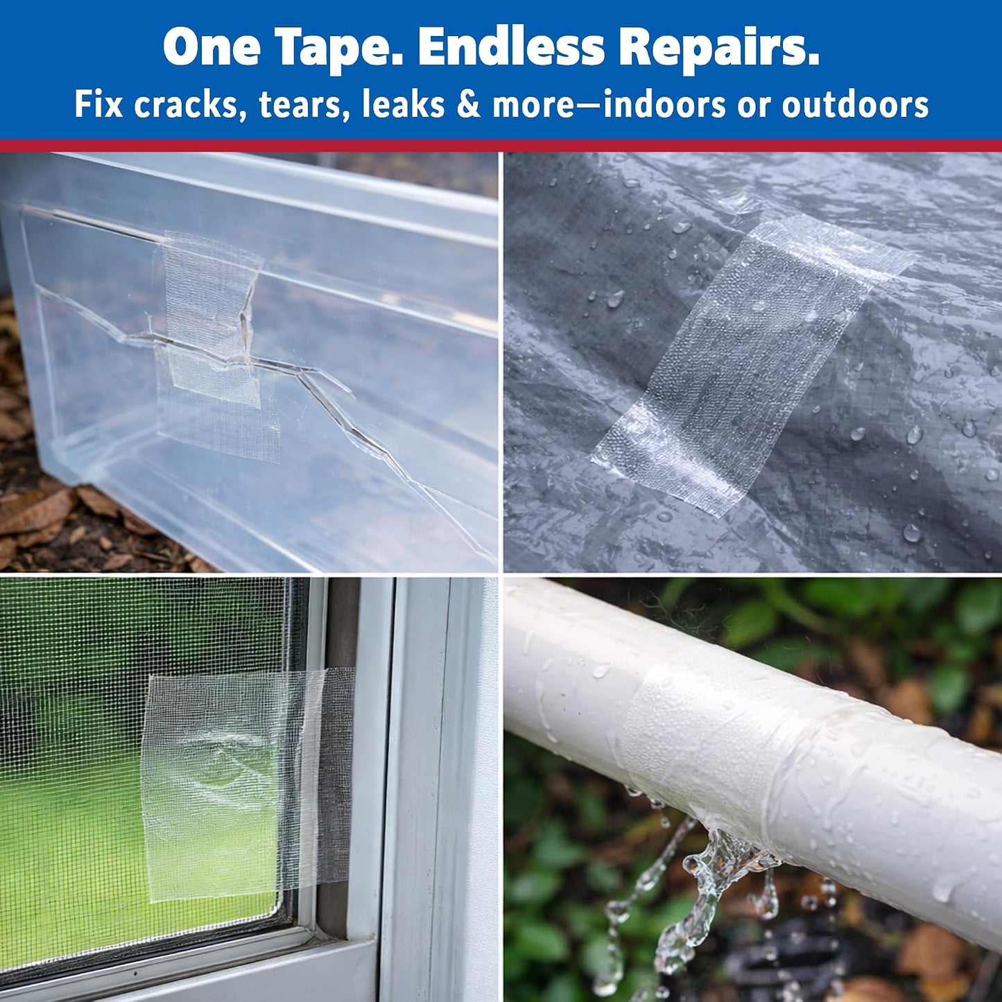Gaffer Power Clear Repair Tape 2 in x 20 Yds, Waterproof, Made in USA | Semi-transparent heavy duty duct tape for tarps, greenhouses and outdoor repairs