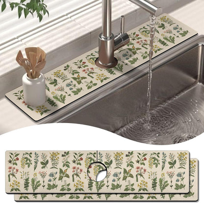 Kitchen Sink Splash Guard Faucet Mat 24" X 5.5" Tropical Leavesl Absorbent Fast Drying Mat Faucet Draining Mat Sink Splash Guard Behind Faucet Drip Catcher for Kitchen Bathroom