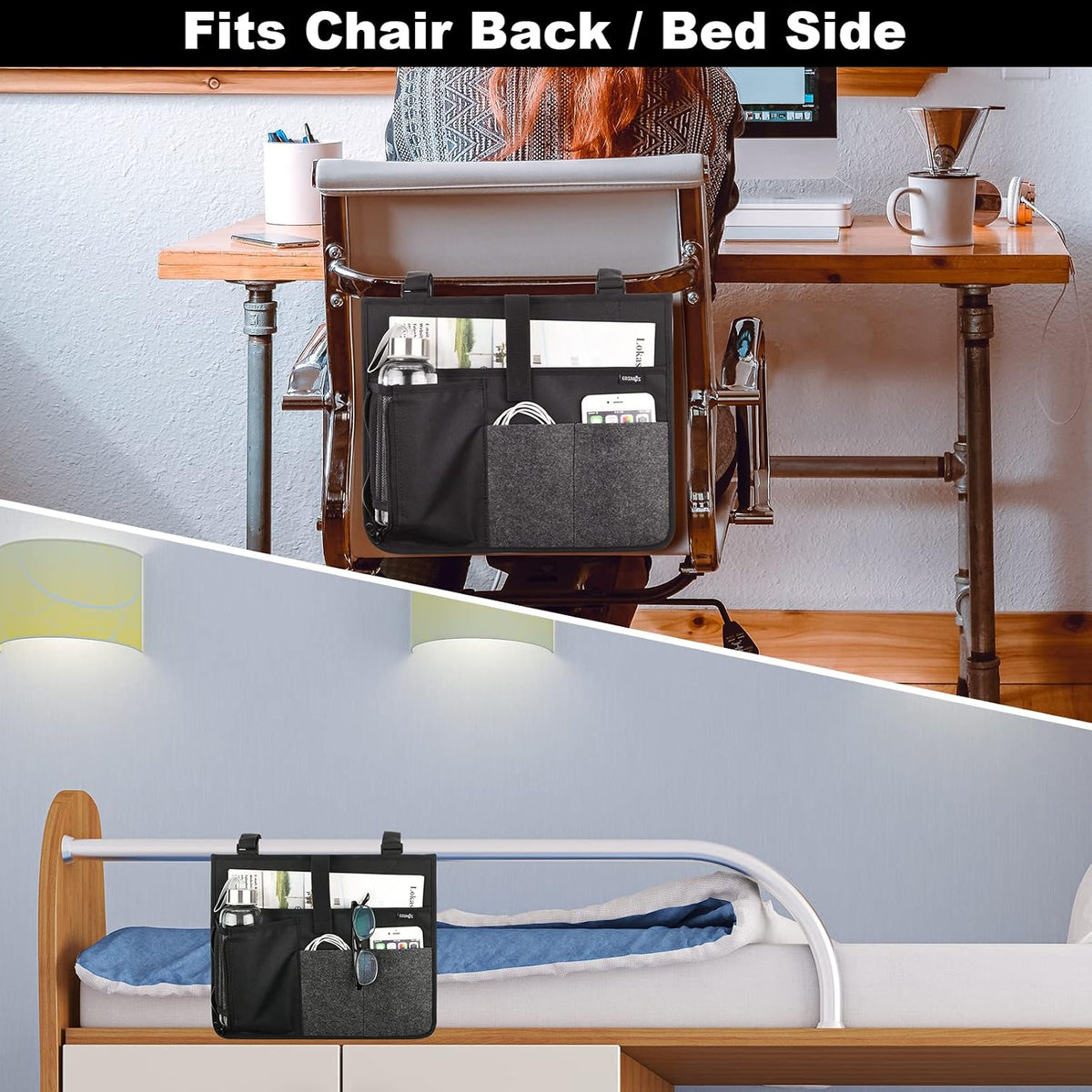 Cosmos Armrest Chair Side Organizer Bedside Caddy Organizer Bunk Bed Storage Bag Armchair Wheelchair Hanging Side Pocket Bag for Ipad, Tablet, Phone, Remote Control, Magazines, Books & Water Bottle