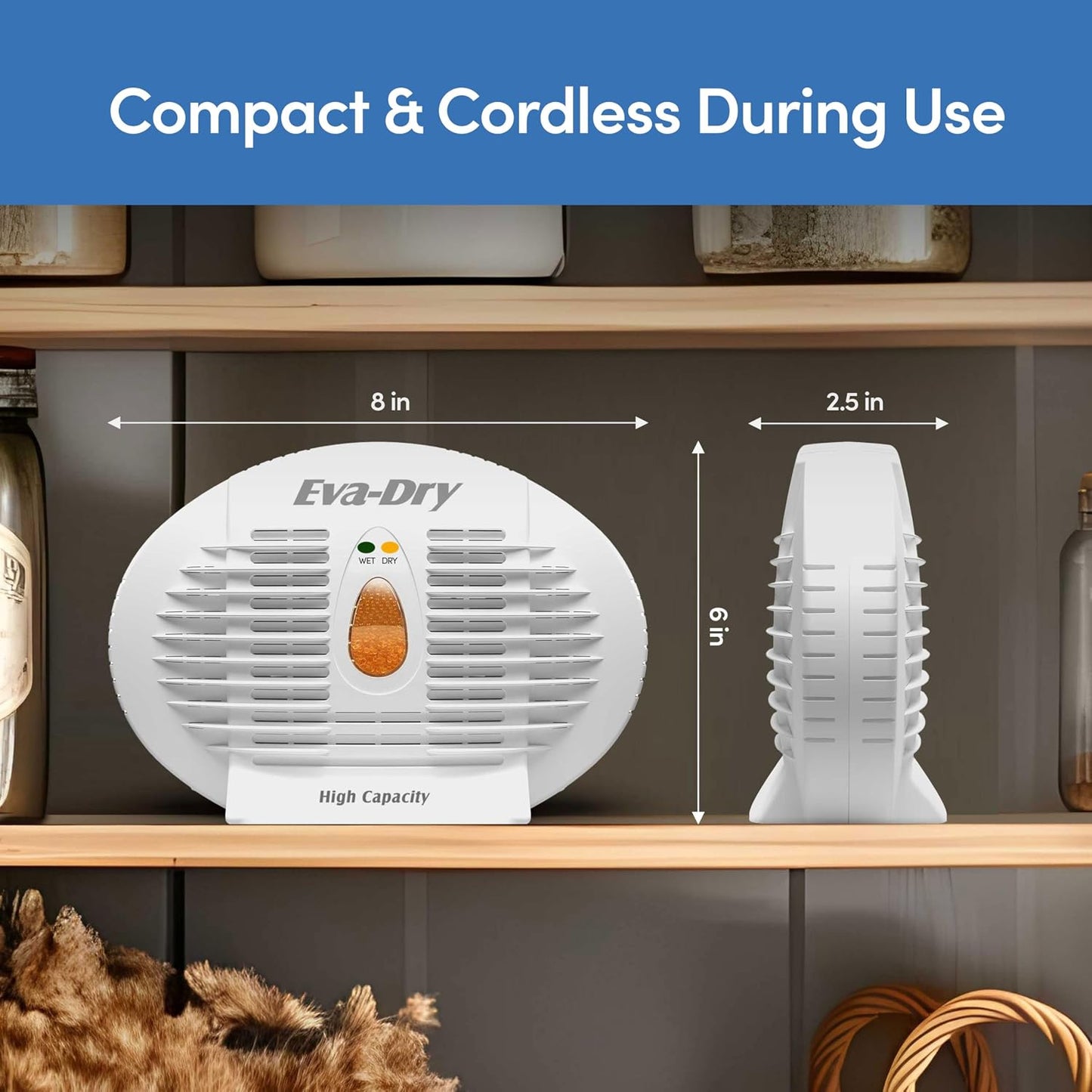 Eva-Dry E-500 Renewable Silica Gel Dehumidifier, 2-Pack, No Batteries | Cordless, plug-in to renew | 500 cu ft each | Gun safes, closets, bathrooms, boats, RVs | Reusable up to 10 years