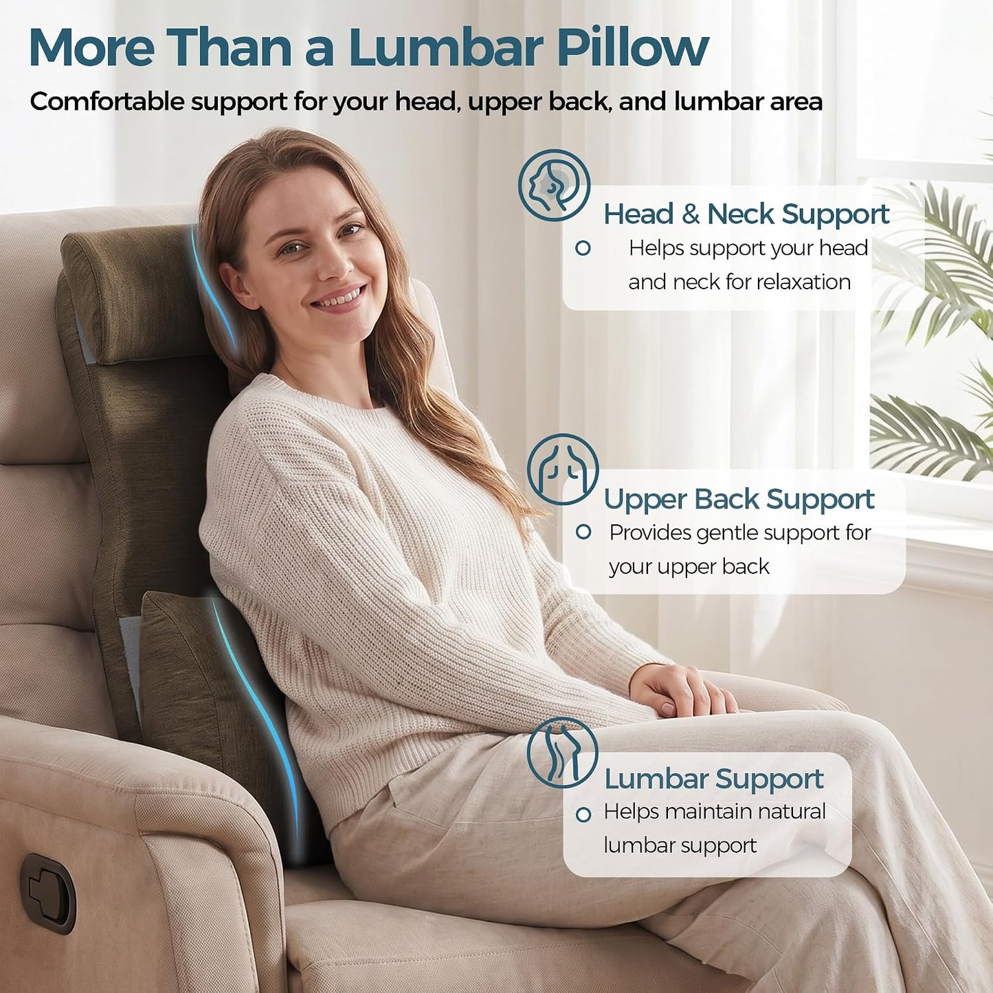 Shinnwa Adjustable Lumbar Support Pillow for Recliner with Headrest | Self-gripping fabric,Shredde memory foam Back Support Pillow with Headrest, Lower Back Pillow for Chair and Couch