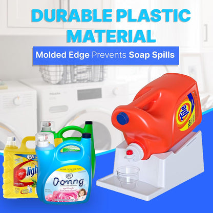 TidyFriend No-Spill Liquid Laundry Detergent Dispenser Holder, Laundry Soap Dispenser Holder with Drip Tray for Laundry Room Organization, Angled Downward Slope for Easy Pouring (No Strap, Ivory)
