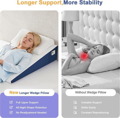 Yojoker Wedge Pillow for Sleeping - 12 Inch Bed Wedge for Headboard Triangle Pillow, Memory Foam Wedges for Acid Reflux, GERD, Snoring, Post Surgery Back Pain Relief, Leg Elevation, Washable Cover