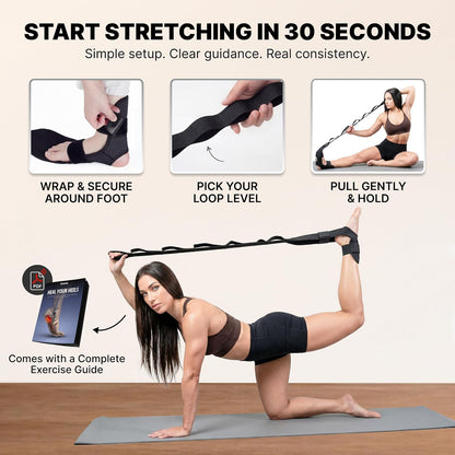 DMoose Fitness Foot & Calf Stretcher with Adjustable Padded Stretching Strap for Plantar Fasciitis, Hamstring, Heel Spurs and Achilles Tendonitis Relief - Yoga Leg Stretch Strap for Flexibility
