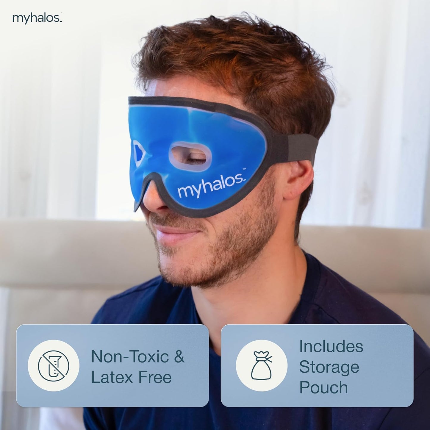 MyHalos Cooling Gel Eye Mask, Cold Ice Pack for Puffy Eyes & Dark Circles | Instant Relief for Puffy Eyes & Dark Circles, Reusable Gel Beads, Soothes Headaches & Sinus Pain, Flexible Fit, Freezer Safe