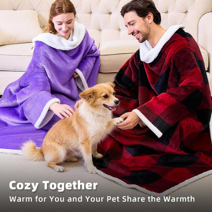 IFNOW Sherpa Wearable Blanket with Sleeves, Oversized Snuggle Robe, Purple | 430GSM Thick, 55x69", Big Pocket, TV Blanket,Fall Winter Dorm Essentials or Office, Christmas Birthday Gifts for Women Men