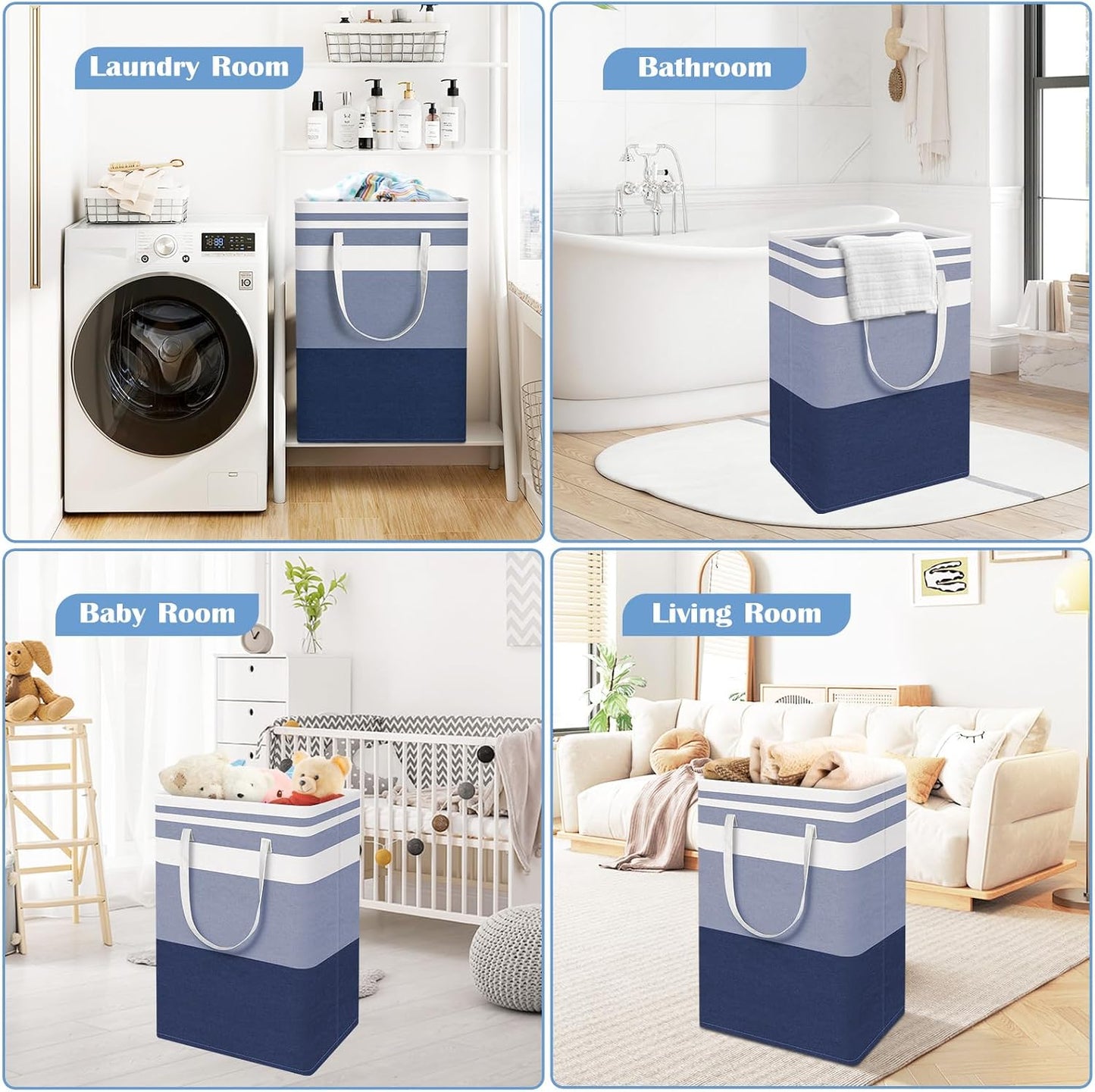 BlissTotes 3-Pack Laundry Basket, Collapsible Laundry Hamper, Grey, 75L | Laundry Clothes Hamper, Hampers for Bedroom, Freestanding Hamper with Handles, Clothes Laundry Basket