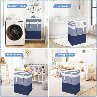 BlissTotes 3-Pack Laundry Basket, Collapsible Laundry Hamper, Grey, 75L | Laundry Clothes Hamper, Hampers for Bedroom, Freestanding Hamper with Handles, Clothes Laundry Basket