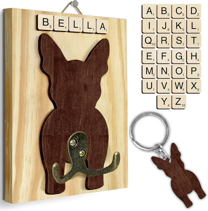 Dog Leash Holder Wall Mount, Pet Harness Hanger with Scrabble Letters, Dog Collar Organizer for Entryway, Memorial Cat Leash Holder for Wall, Pet Loss Gifts, Keepsake, Home Decor PF212-NAT