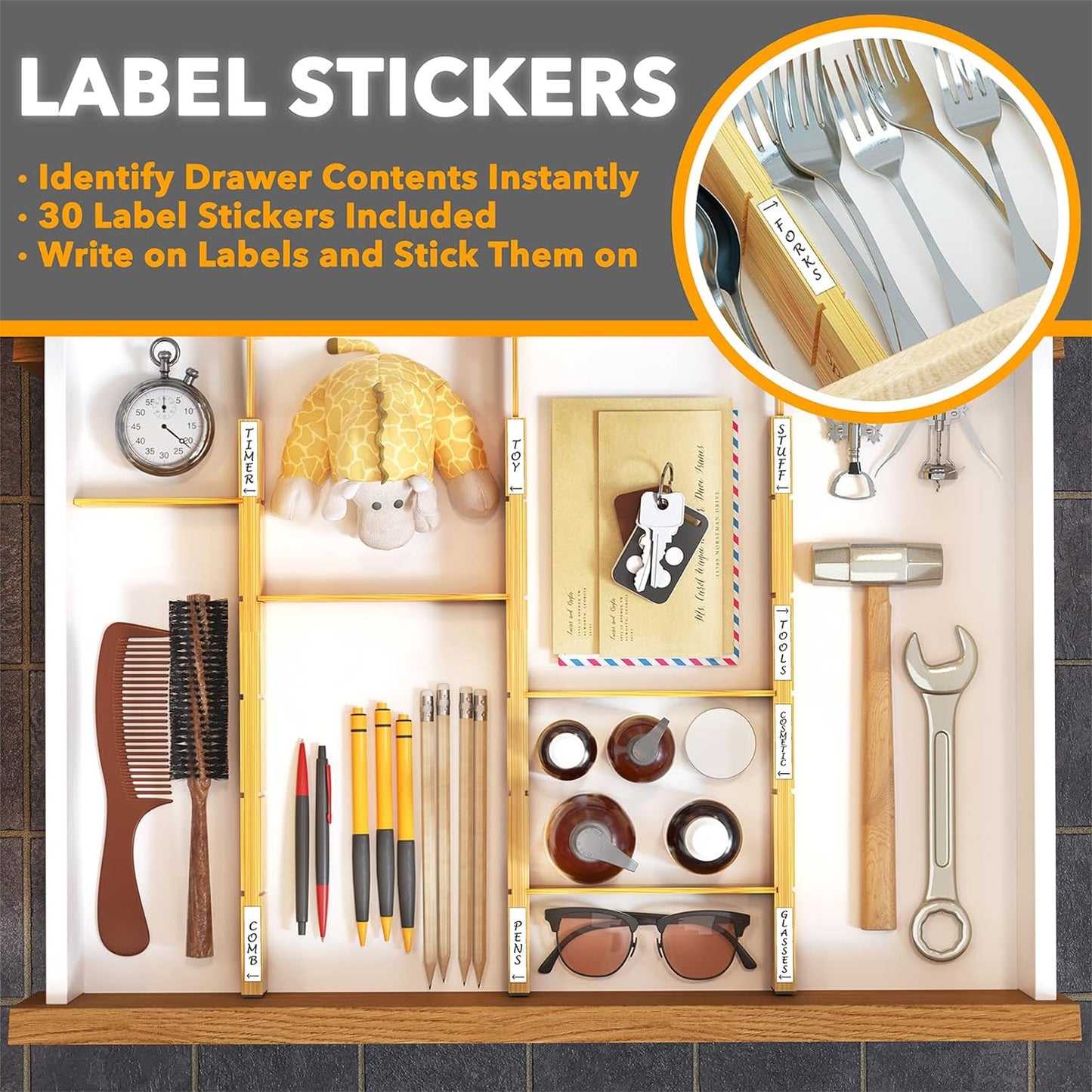 SpaceAid Bamboo 13.25-17“ Drawer Dividers (Need 2.35" Deep Drawer) Kitchen Adjustable Organizers, Expandable Organization for Home, Office, Dressers, 4 Dividers with 9 Inserts