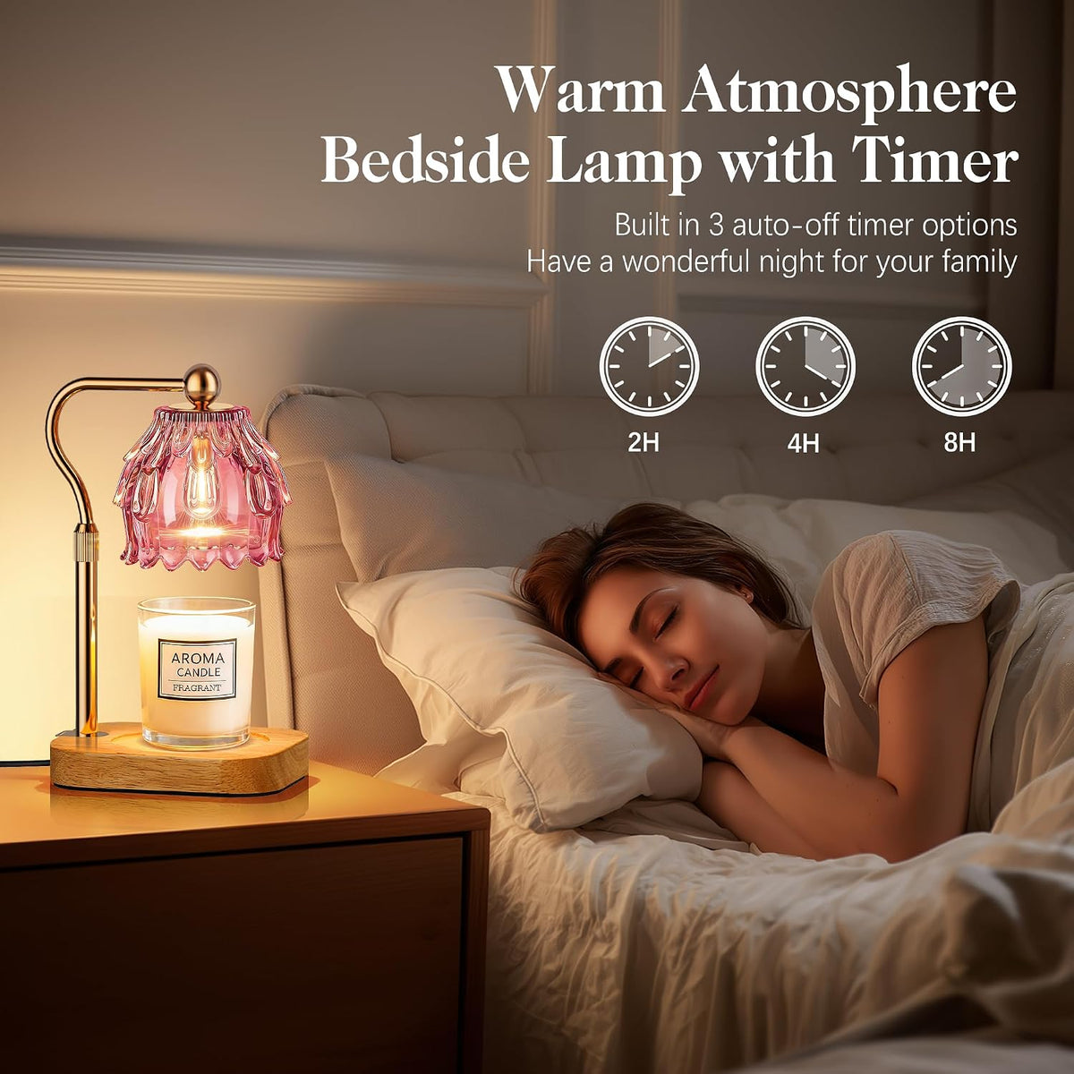 Candle Warmer Lamp with Timer Dimmer, Modern Wax Warmer for Scented Wax Jar Candle Warmer with 2 Bulbs, Adjustable Height Glass Lamp for Gifts for Women, Home Decor, Gold Amber