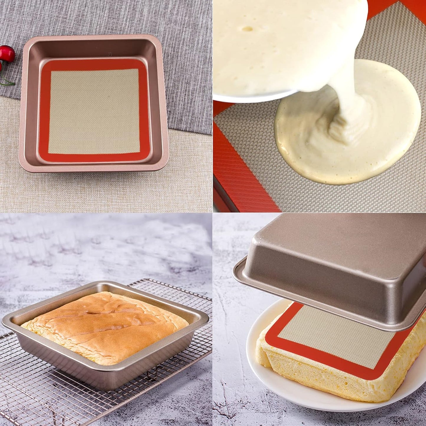 AMYONE 11x11 Silicone Baking Mat, Square Air Fryer Liner, Platinum, 2 Pack | For 11x11 Square Cake Pan/Cheesecake Pan/Toaster Oven/XL Air Fryer, Food Grade Silicone Baking Sheet Liner for Cake/Cookie