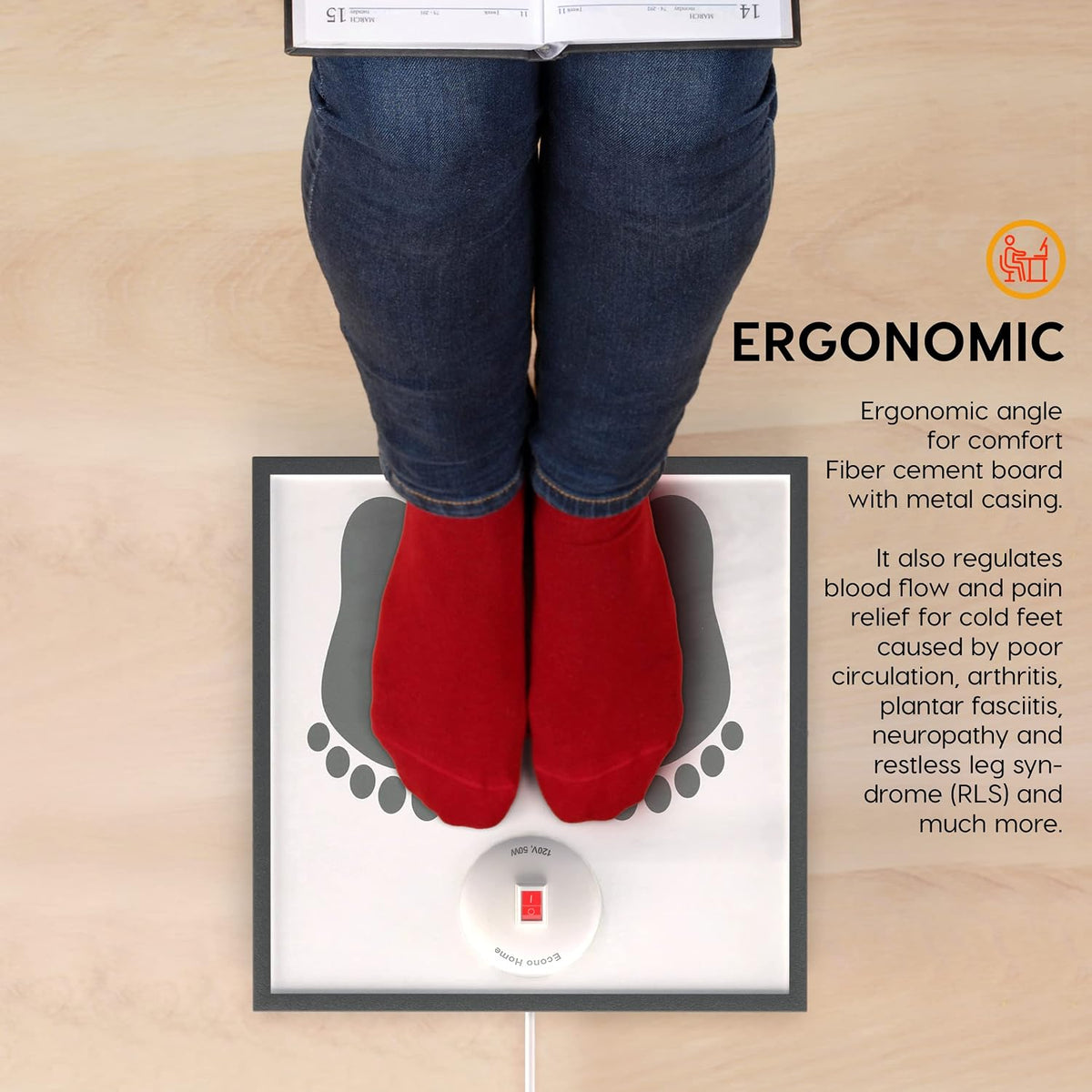 EconoHome Electric Foot Warmer - Foot Heater for Under the Desk, Office or Bedroom - Energy Efficient - Exclusive Overheat Protection Feet Warmer (70 Watts)