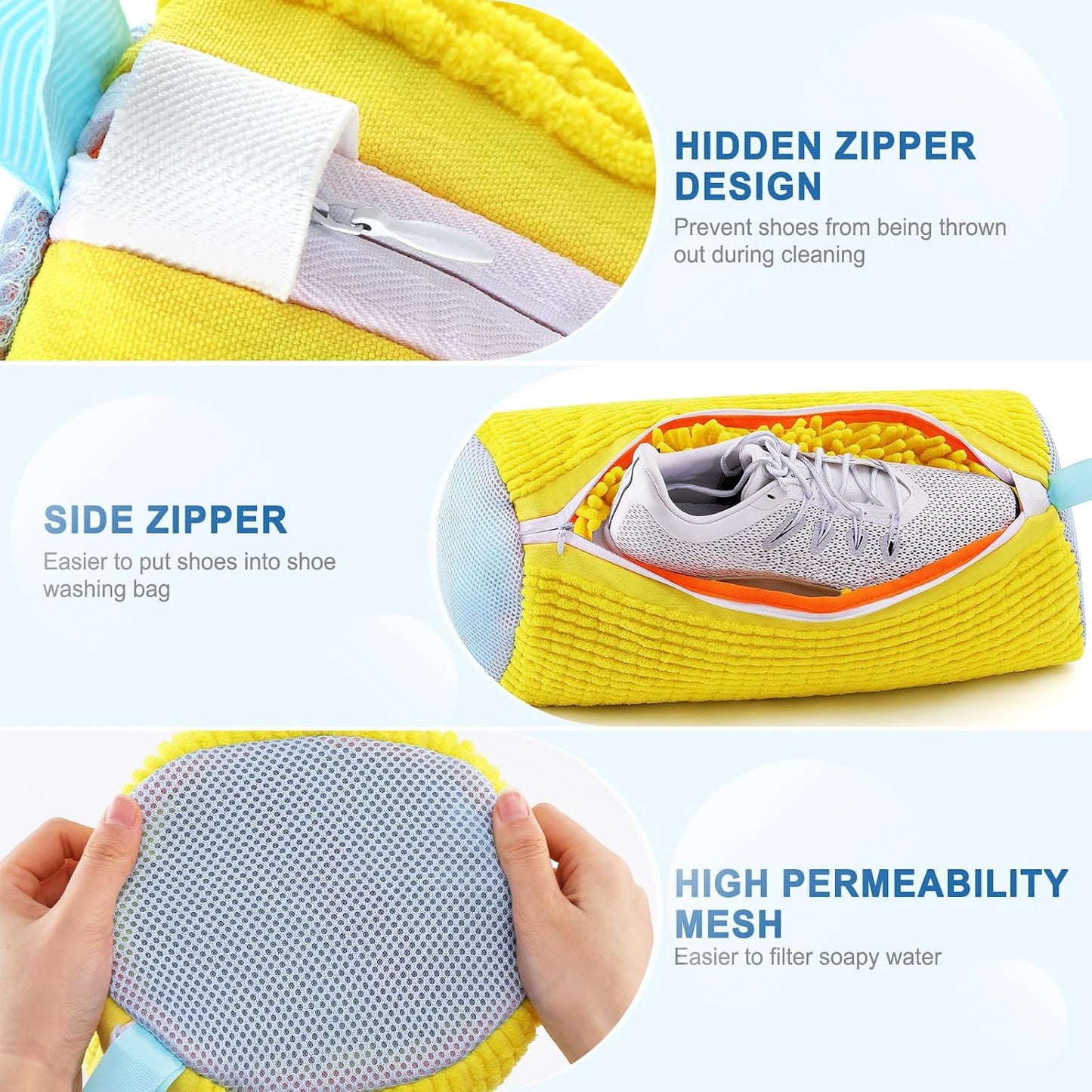 Aship Shoe Washing Machine Bag, Laundry Shoes Bag for Washer & Dryer - 2PC Reusable Shoe Cleaning Bag for Sneakers,Tennis Shoes, 360° Deep Cleaning With Self-locking Zipper for All Shoes Sizes - White