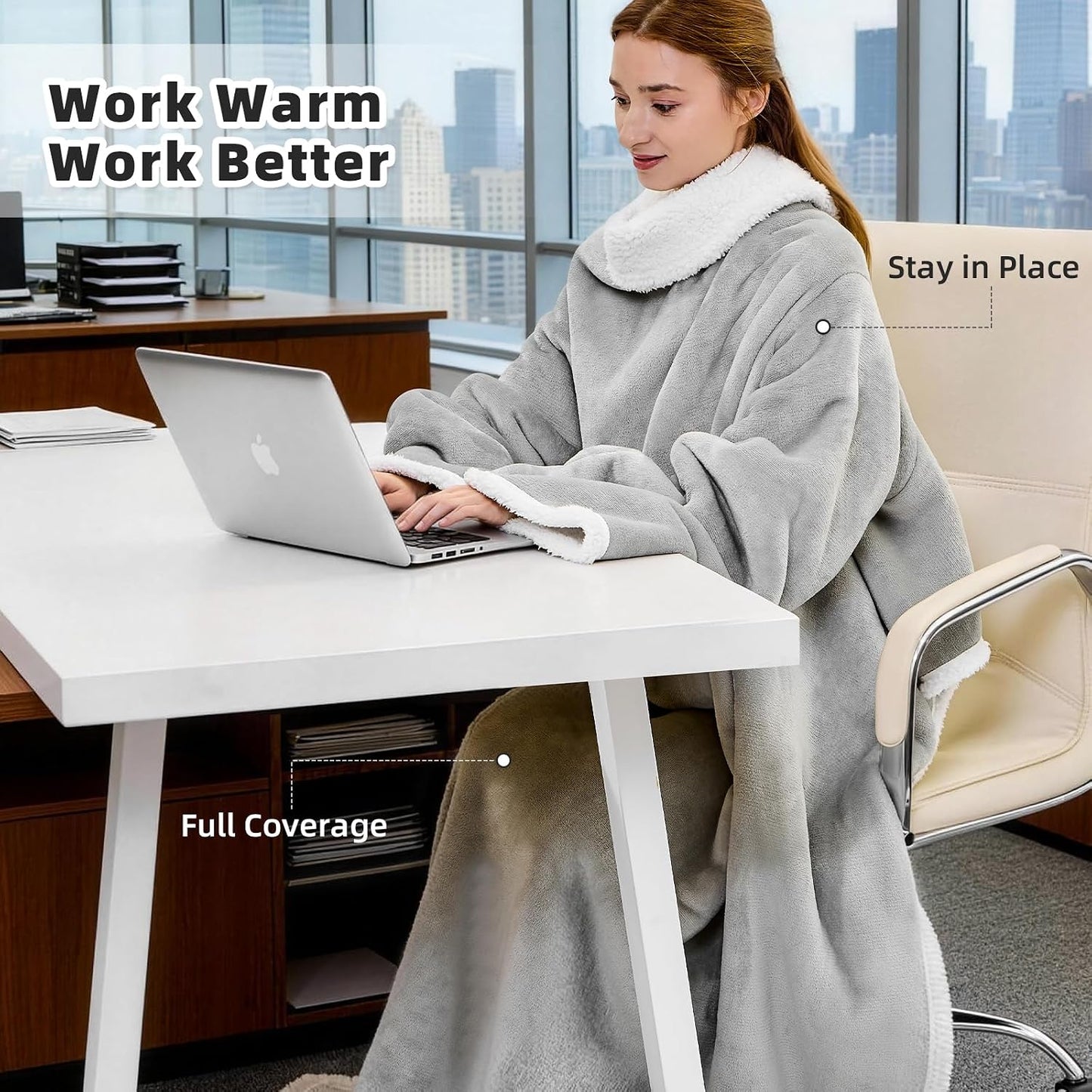 IFNOW Sherpa Wearable Blanket with Sleeves, Oversized Snuggle Robe, Purple | 430GSM Thick, 55x69", Big Pocket, TV Blanket,Fall Winter Dorm Essentials or Office, Christmas Birthday Gifts for Women Men