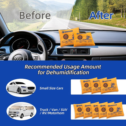 Wisesorb 500g 2pcs Rechargeable Car Dehumidifier Moisture Absorbers Bags, Reusable Desiccant Color Indicating Silica Gel Packets, Microwave Reactivated Visible Desiccant Packs for Car Closet Basement