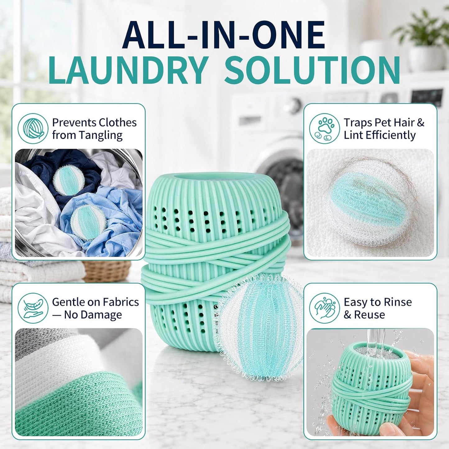 16PCS Pet Hair Remover and Laundry Ball Set, Reusable Dog Hair Remover for Laundry, Lint Catcher Laundry Ball in Washing Machine, Pet Hair Catcher for Clothes, Bedding