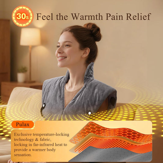 30s Fast Heating Pad for Neck Shoulders & Back, 6X Deeper Far Infrared Heat