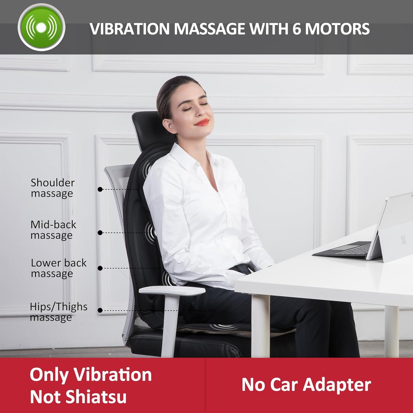 Snailax Massage Seat Cushion - Back Massager with Heat, 6 Vibration Massage Nodes & 2 Heat Levels, Massage Chair Pad for Home Office Chair, Black
