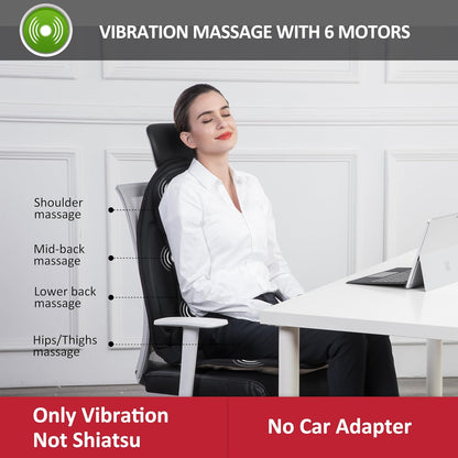 Snailax Massage Seat Cushion - Back Massager with Heat, 6 Vibration Massage Nodes & 2 Heat Levels, Massage Chair Pad for Home Office Chair, Black