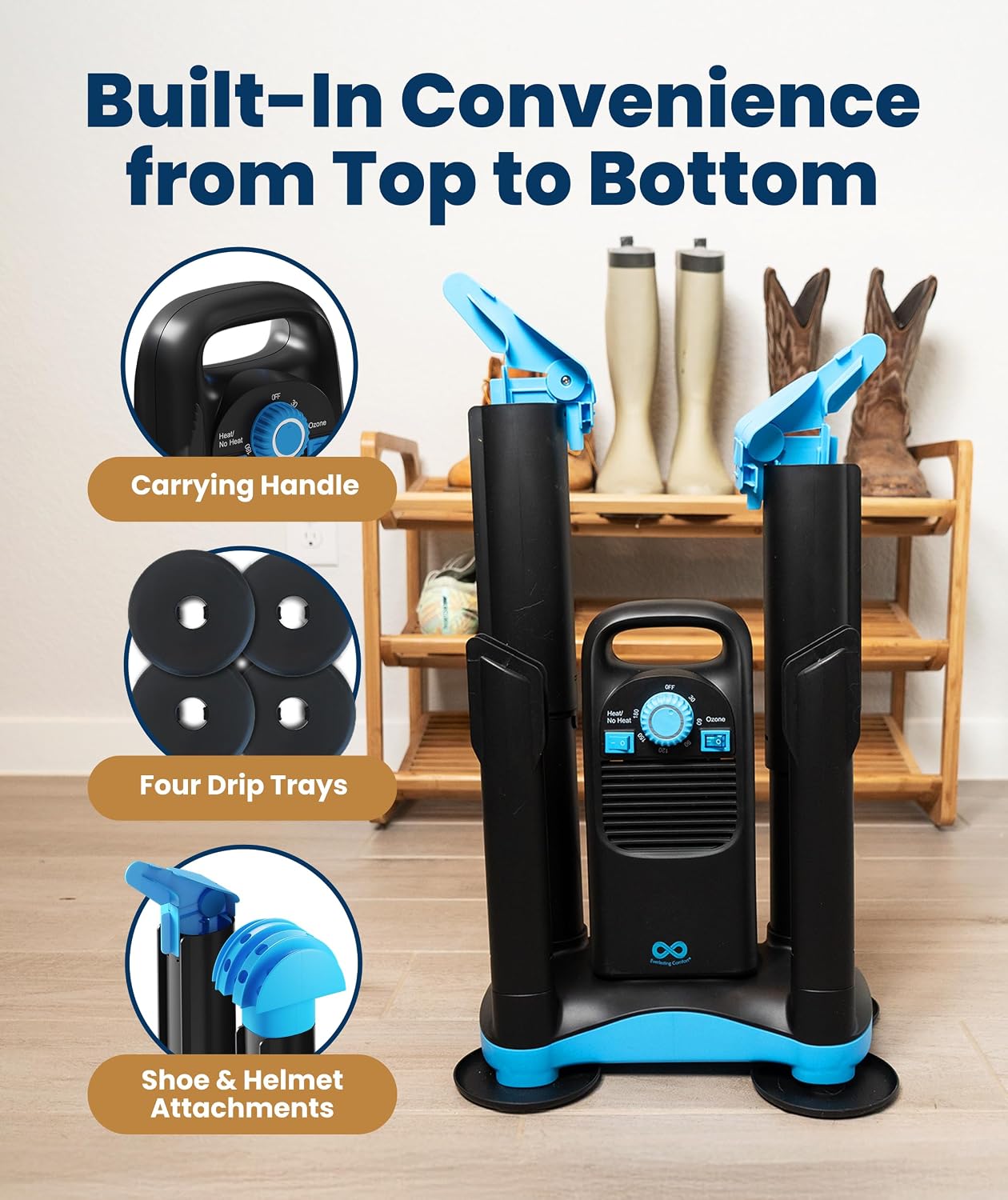 Upgraded Boot Dryer for Work Boots with Ozone Deodorizer - Fast Drying Compact Easy-to-Use Shoe Warmer Adjustable Tube Design - Fast Drying Shoes Dryers for Sneakers & Gloves, Ski Gears (2 Pair)