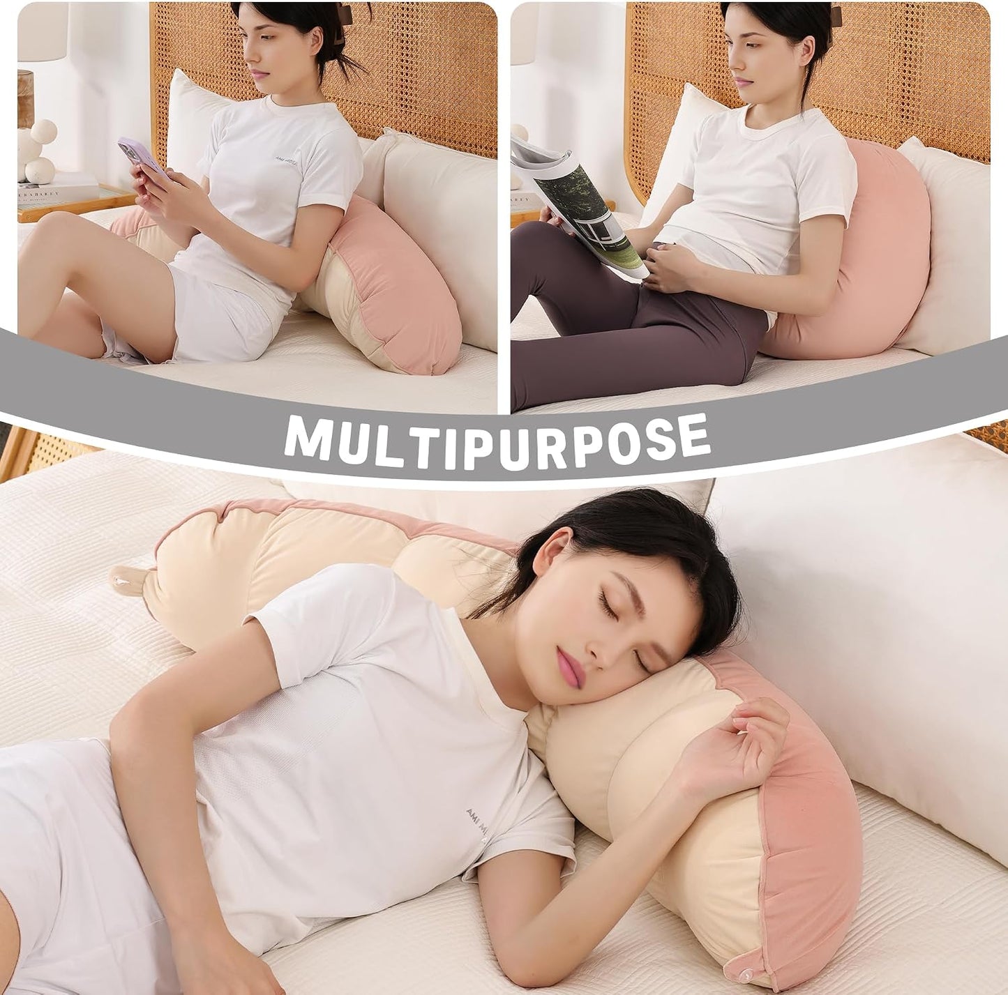 Peallow(Pat. Pend) – Long Round Body Pillow for Adults, Bolster Pillow for Sleeping, Soft and Supportive Pillow for Sleeping & Lumbar Support (Green-White, 29.5")