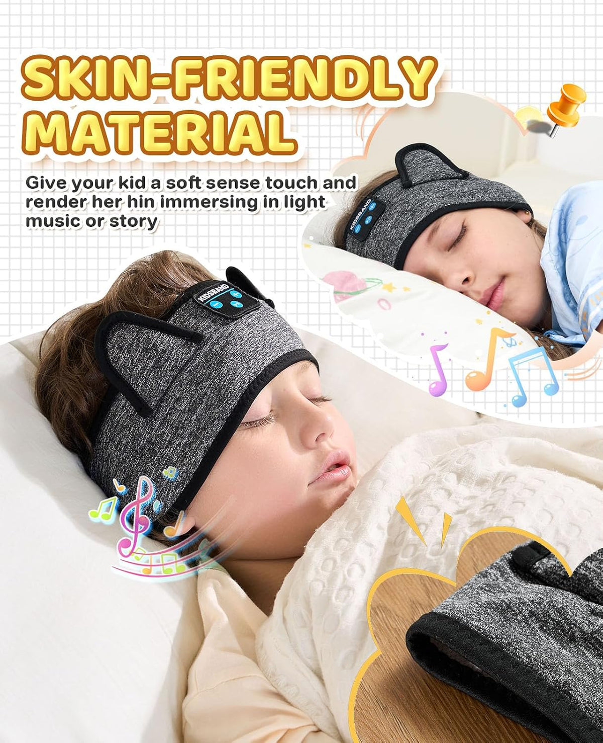 KIDSBAND Kids Bluetooth Headphones, Sleep Headband [Wireless & Wired Playback 2in1] Foldable Headphones for School/Travel/Tablet/Sleep