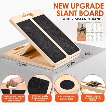 Thickened Wooden Calf Stretching Slant Board, Portable Adjustable Incline Board, 320 Lbs Weight Capacity, Calf Stretch Wedge for Leg, Heel, Suitable for Adults' Leg & Foot Stretching