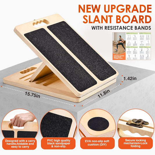 Thickened Wooden Calf Stretching Slant Board, Portable Adjustable Incline Board, 320 Lbs Weight Capacity, Calf Stretch Wedge for Leg, Heel, Suitable for Adults' Leg & Foot Stretching
