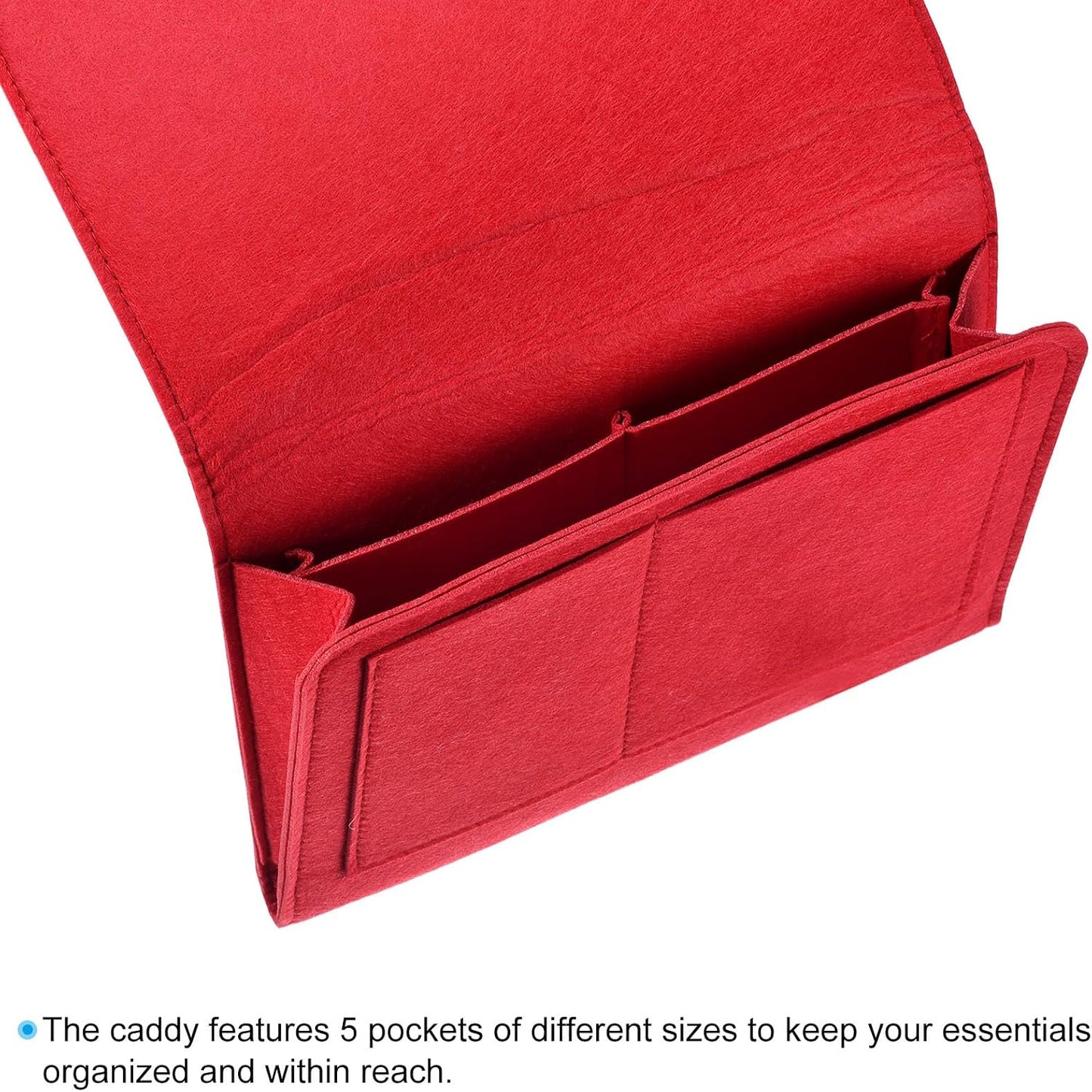 PATIKIL 11in Bedside Caddy, Bed Caddy Bedside Organizer Hanging 5 Pocket Soft Felt Bed Pockets Bedside Storage Organizer Remote Control Holder for Bedroom Phones Glasses, Pink