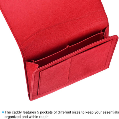 PATIKIL 11in Bedside Caddy, Bed Caddy Bedside Organizer Hanging 5 Pocket Soft Felt Bed Pockets Bedside Storage Organizer Remote Control Holder for Bedroom Phones Glasses, Pink