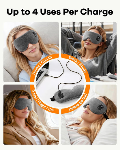 Cordless Heated Eye Mask for Dry, Tired Eyes, Hot Compress with Flaxseed Nose Bridge for Better Blackout & Focused Warmth, Rechargeable Warm 3 Heat Levels, 4 Timers, No Microwave Needed, Pink