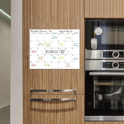 Non-Magnetic Dry Erase Calendar Set for Fridge - Reusable Monthly and Weekly Calendar Sticks to Most Smooth Surfaces - 6 Dry Erase Markers Included - Shipped Flat