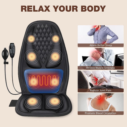 Vibration Massage Seat Cushion with Lumbar Heat, 8-Motor Back and Seat Massager Pad, Manual Lumbar Support, 9 Modes and 3 Intensities for Office Chair, Sofa and Recliner