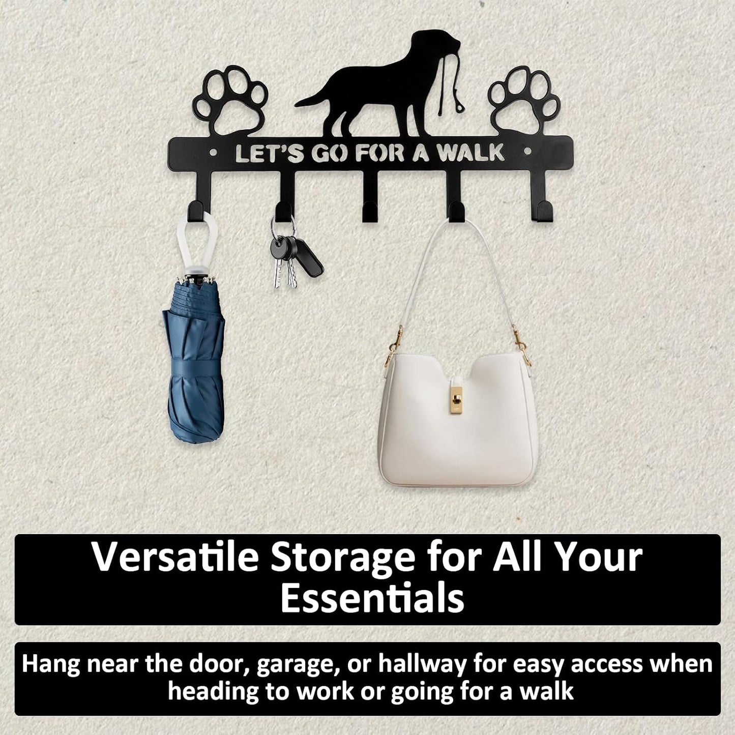 5-Hooks Dog Leash Holder for Wall,Key Holders Key Holder Leash Hooks | Metal, Wall Mounted, with Screws, Dog Accessory Holders, Pet Leashes Organizer, for Collars, Entryway, Hallway, Kitchen Decor