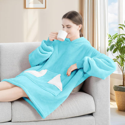 Wearable Blanket Hoodie, Oversized Sherpa Fleece Sweatshirt Blanket with Giant Hood Pocket and Sleeves for Adult, Warm & Cozy Grey Blanket Gifts for Women