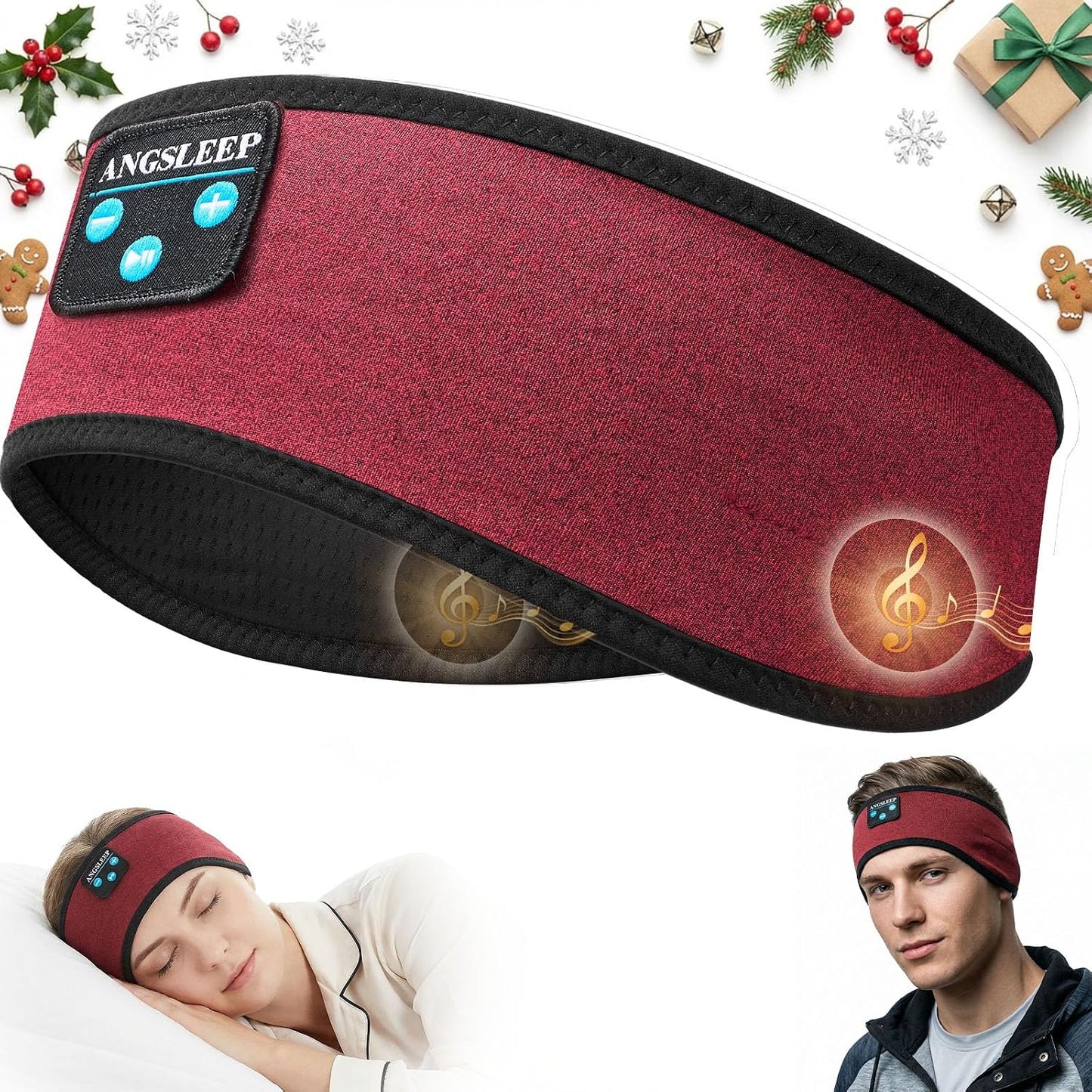 Sleep Headphones Bluetooth 5.4 Headband, Wireless Sleep Headphones with Ultra-Thin Stereo Speakers for Side Sleepers, Breathable & Soft Sports Headband for Running Exercise, Yoga, Travel