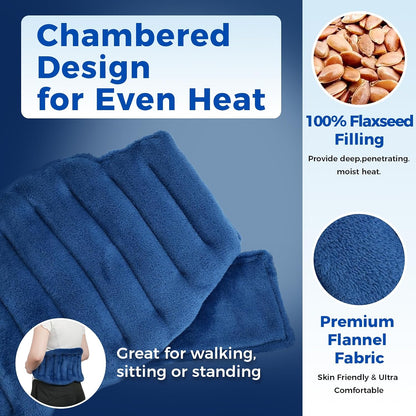 Microwave Heating Pad for Lower Back, Waist, Periods Cramps Pain Relief - Wearable Microwavable Heating Pads Heating Pad with Flax Seed for Hot & Cold Therapy, Unscented Heat Pack（Navy Blue）