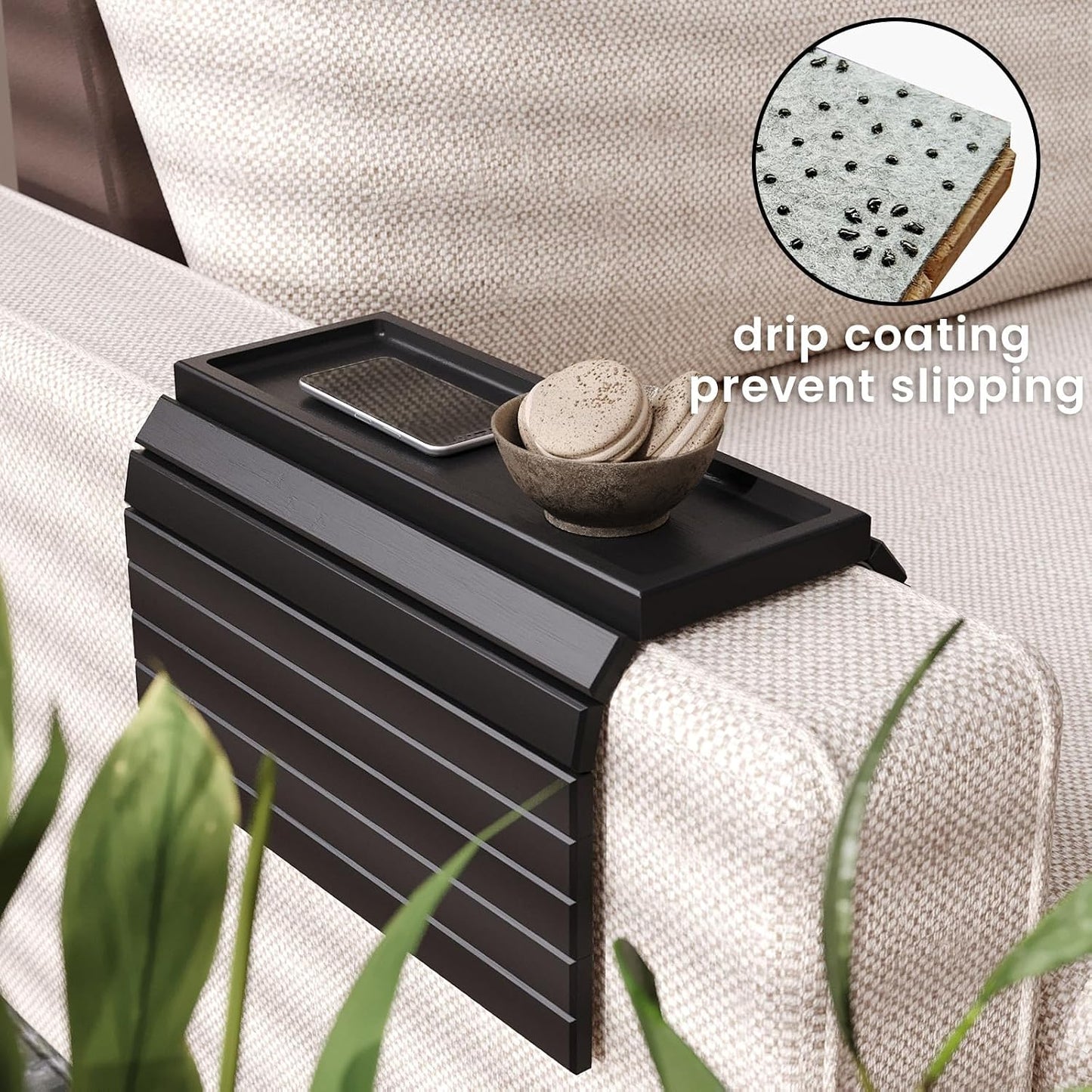 Bamboo Folding Sofa Arm Tray with Anti-Slip Pad (Natural) | Couch Armrest Tray,Foldable Build, Space-Saving Storage, No Assembly, easy to clean, universal arm fit,Gift box