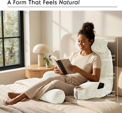 Nestl Reading Pillow with Shredded Memory Foam, Designed for Sitting Up in Bed and Couch, Back and Arms Adjustable Support for Adult & Teens Backrest Pillows for Reading, with Washable Cover Dark Grey