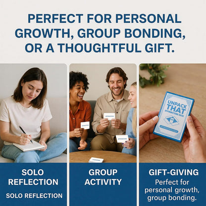 UNPACK THAT Self-Exploration Card Deck Personal Growth Cards - 100 Deep Questions for Self-Discovery, Mindfulness & Emotional Healing | Journal Prompt, for Her