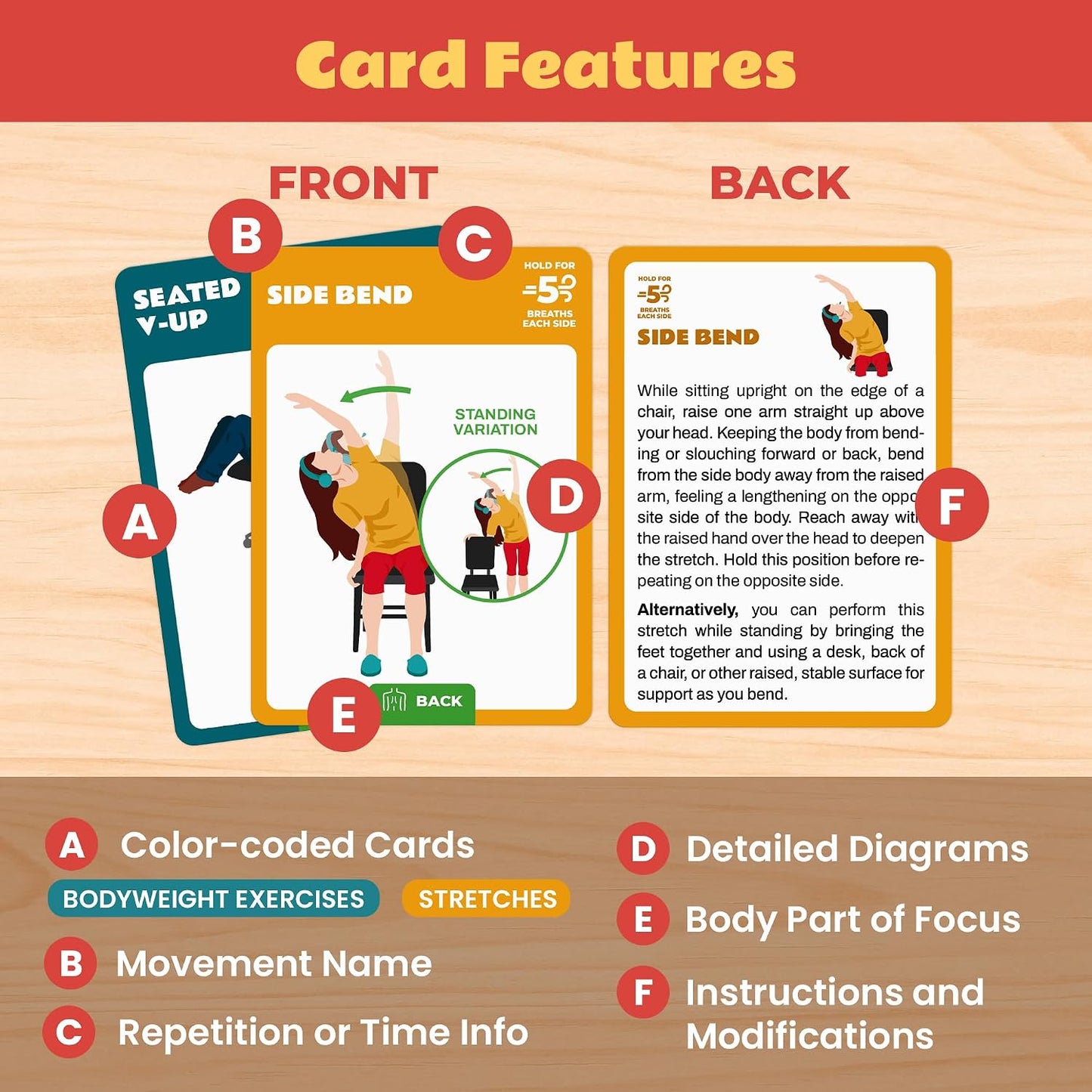 75 Desk Workout Cards – Move More at Work with 50 Easy Bodyweight Exercises & 25 Stretches – Compact 3.5" x 2.5” Chair Exercise Cards for Home or Office - No Equipment Needed and Beginner Friendly
