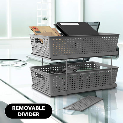 Simple Houseware 2 Tier Pull-Out Sliding Drawer Under Sink Storage, White | Great for Kitchen Bathroom Tray Shelf Organizer