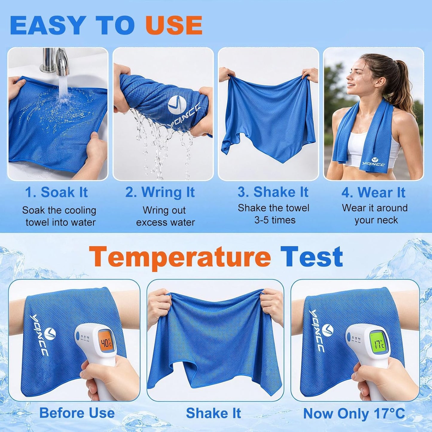 YQXCC 4 Pack Cooling Towels 40"x12", Cold Cool for Neck & Face | Cooling Neck Wraps, Soft Breathable Microfiber Chilly Towels, Ideal for Gym, Yoga, Golf, Running, Camping & Hot Weather
