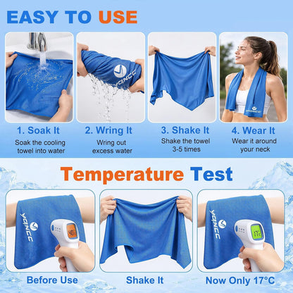 YQXCC 4 Pack Cooling Towels 40"x12", Cold Cool for Neck & Face | Cooling Neck Wraps, Soft Breathable Microfiber Chilly Towels, Ideal for Gym, Yoga, Golf, Running, Camping & Hot Weather