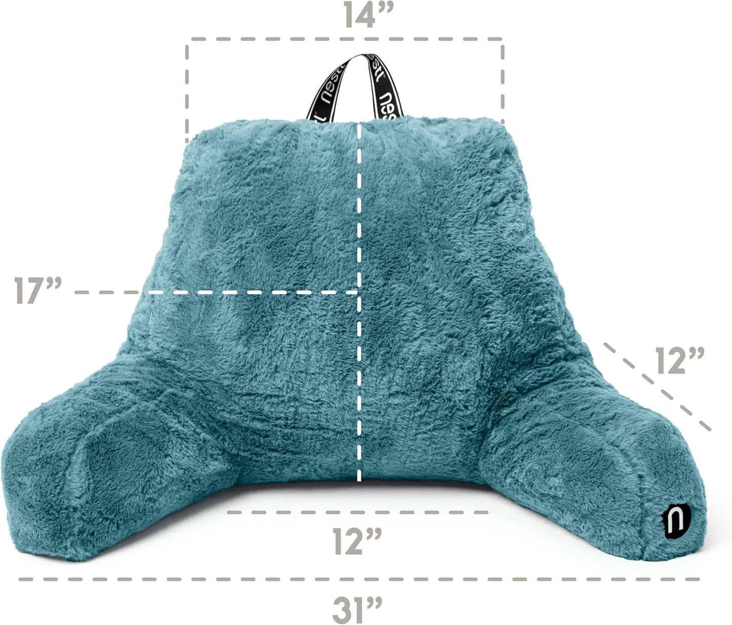 Nestl Fur Reading Pillow with Shredded Memory Foam, Stylish Back Pillow for Bed Sitting Up, Faux Fur Reading Pillows for Sitting in Bed Adult & Kids, Sit Up Back Support Pillow with Arms - Dark Grey