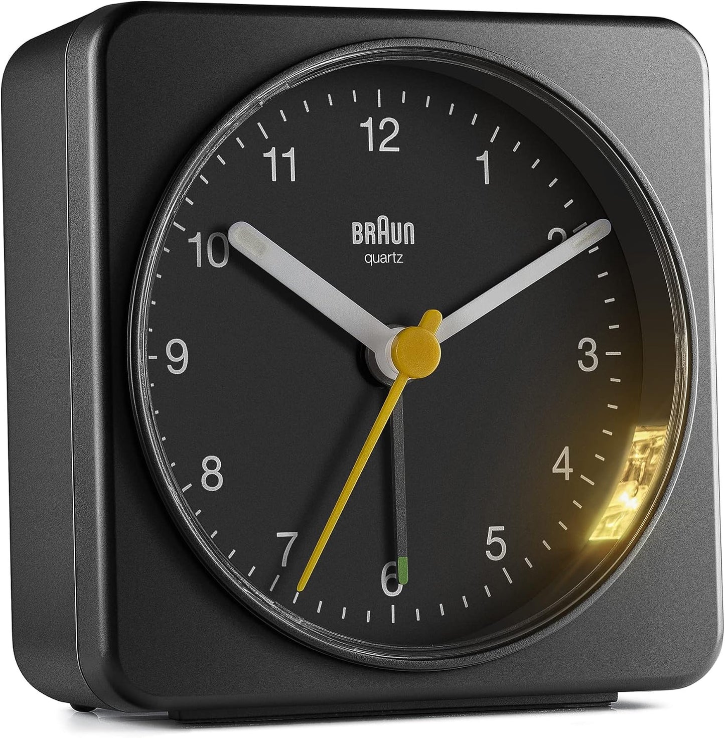 Braun Classic Analogue Alarm Clock with Snooze and Light, Quiet Quartz Sweeping Movement, Crescendo Beep Alarm in Black, Model BC03B.